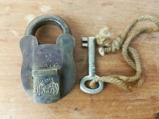 Vintage Brass 2 Lever Padlock Key Old Reclaimed