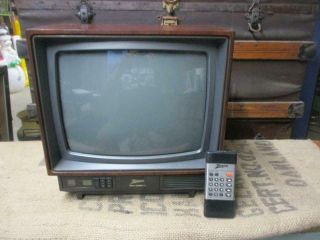 Vintage Wood Grain Zenith Space Command 13 " Color Crt Television W/remote