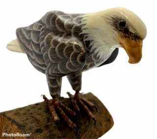 Vintage Carved Wood American Bald Eagle Bird Wooden Statue Sculpture Figure Fig