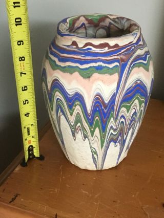 Large 10” Vintage Arts & Crafts Ozark Roadside Pottery Tourist Swirl Multi - Color