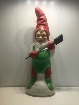 Vintage Empire Blow Mold Elf (gnome) With Red Hat An Black Shovel