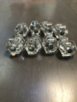 Set Of 8 Antique Glass Cabinet Drawer Knobs Handle Pull Hexagon 6 Sided
