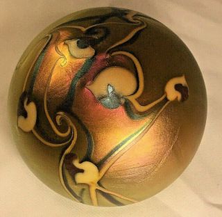 Vintage 1976 Orient And Flume Iridescent Paperweight Signed