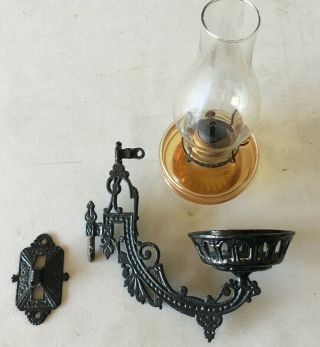 Vintage Oil Lamp With Cast Iron Wall Hanger