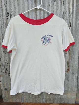 Vintage Boy Scout Bsa Order Of The Arrow Ringer Tee T - Shirt Indian Chief Thin S