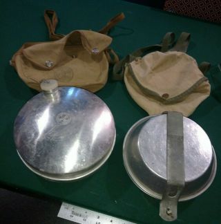 Vintage Boy Scout Bsa Mess Kit And Canteen With Canvas Bags