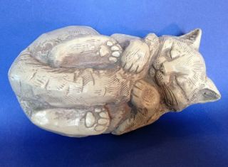 Telle M Stein Cat - The Stone Bunny Inc - Cat Nap 2000 Resin Statue - 10 X 6 In