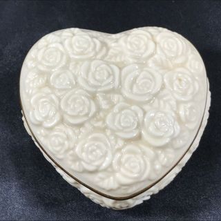Lenox Trinket Box Heart Shaped With Roses 24k Gold Trim White