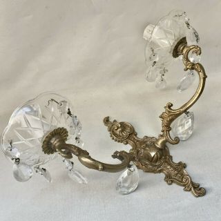 Vintage French Ornate Gold Colour Sconce,  Double Candle Electric Wall Light