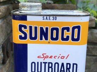 Vtg 1953 Sunoco Outboard Motor Oil 1 Quart Oil Can Tin Full NOS Sun Oil Co. 3