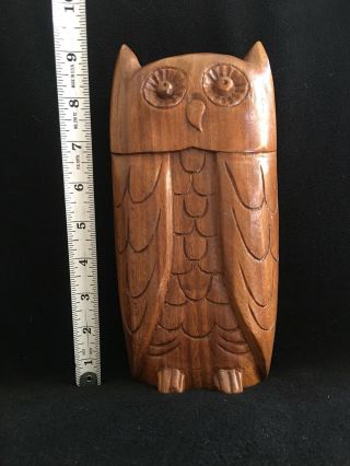 Vintage Hand Carved Dark Wood Owl Mid Century Modern Brutalist Statue Figure