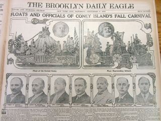 1913 Brooklyn Daily Eagle Newspaper W Photos O Coney Island Fall Carnival Parade