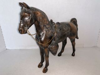 Vintage Cast Metal Brass W/ Bronze Finish Clock Horse Western Saddle 12”