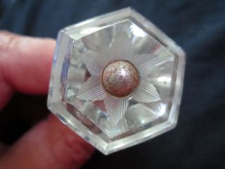 Antique 1 1/4 " Etched Glass 6 Point Cabinet / Door / Drawer Pull Knob