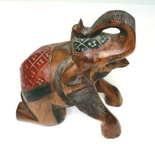 Hand Carved Wooden Wood Elephant 10 " X 9 " X 6 " Large Piece Trunk Up