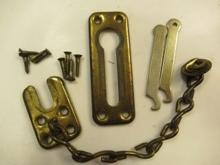 Vintage 1960s Brass Safety Chain Latch Door Lock Security Night Slide W/ Screws