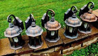 Five (5) Outside Wall Lights — Vintage Porch Lantern Style —