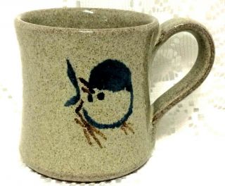 Two Vtg Old Time Pottery Blue Bird Speckled Stoneware Coffee Mugs Cups 3 1/2 "