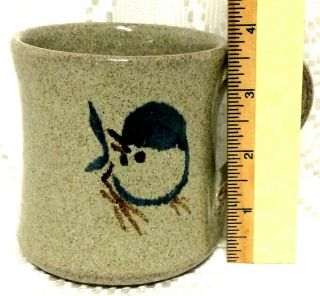 two vtg old time pottery blue bird speckled stoneware coffee mugs cups 3 1/2 