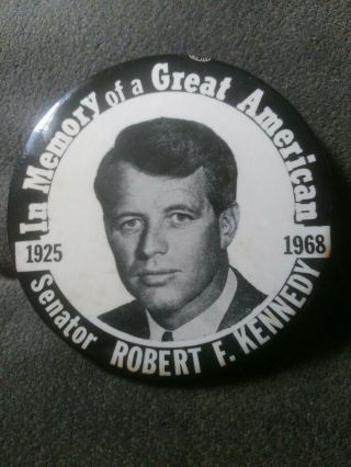 Robert F Kennedy Rfk " Bobby " Memorial Pinback Button Pin Badge 1968.  3 1/2 "