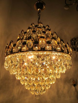 Antique Vnt French Huge Swarovski Crystal & Brass Chandelier Lamp 1960s 17in Dm