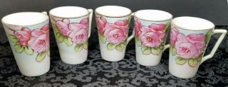 Vintage Hand Painted Floral Art Deco Nippon - Cider Pitcher & 5 Cups Mugs Set 2
