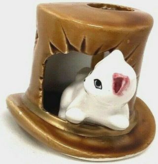 Vintage Japan Ceramic Porcelain Kitsch Kitty Cat In Hat Toothpick Holder