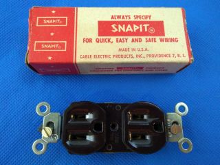 Antique Snap It Electrical Outlet W/ Box Brown Vintage Collectors Old Stock