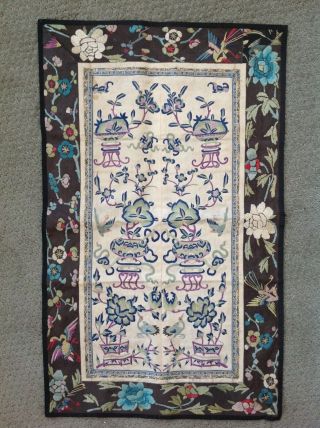 Antique Vintage Chinese Silk Embroidery Panel Made In China Birds Cranes Flowers
