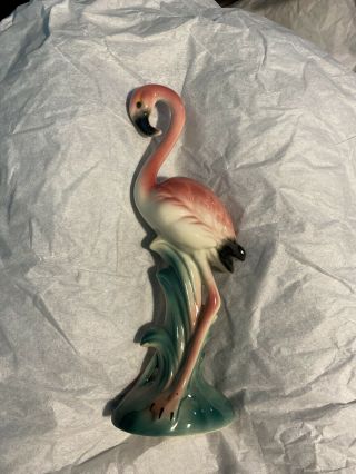 Vintage Ceramic 8 Inches Standing Pink Flamingo Figurine.