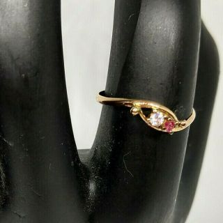 Petite Vintage 18k Yellow Gold Ring W/ Ruby & Diamond Size 7.  5