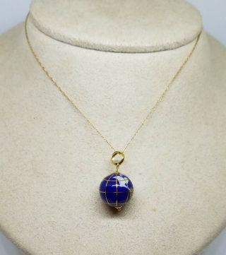 Vintage Michael Anthony 14k Gold Lapis Globe Gemstone Pendant 10k Necklace 18 "