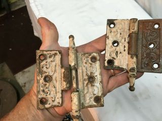 Pair Victorian Antique Cast Iron Ornate Steeple Tip Door Hinges 3 X 3 Parts