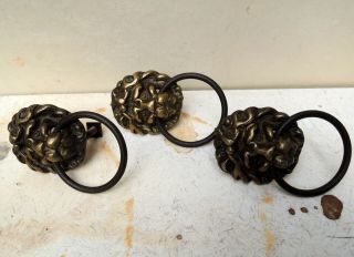 Set Of 3 Vintage Reclaimed Brass Lion Head Drawer Pulls / Handles