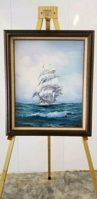 Vintage Oil Painting By W.  Sopia Of Schooner Ship