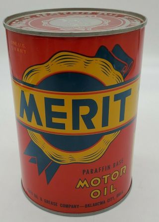 Vintage Merit Motor Oil One Quart Can Full,  Bright Colors,  Near,  Garage