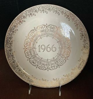 Vintage 1966 Calendar Plate With Goldtone Trim
