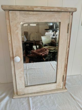 Vintage Wood Beveled Mirror Medicine Cabinet Surface Mount Shabby Chic Cottage