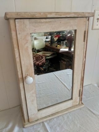 Vintage Wood Beveled Mirror Medicine Cabinet Surface Mount Shabby Chic Cottage 2