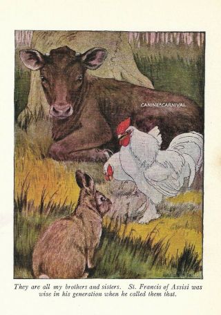 Vintage 1927 Cow Barnyard Bunny Rooster Hen Print Charles Livingston Bull