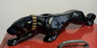 Vintage Lurking Black Cheetah Leopard Jaguar Ceramic Figurine Statue 23” Collar