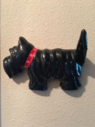 Vintage Scottie Dog Leash Hook Ceramic Terrier Black Dog Wall Mount Decor 7x5
