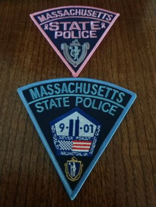Massachusetts State Police Set Of 2 Patches Breast Cancer And 9/11