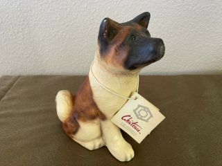 Chateau Leather Akita Figurine Dog Statue Vintage Collectible Signed