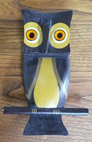 Vintage Mid Century Modern Handmade Wooden Owl Wall Art Retro