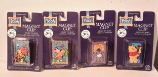 Vintage 1990s Winnie The Pooh Magnetic Clip Set Of 4 - Carded (pvc - 020 - Fw)