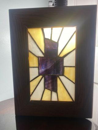 Antique Stained Glass Window With Wood Frame