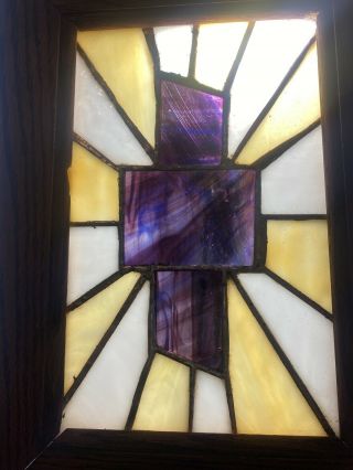 Antique Stained Glass Window with Wood Frame 2