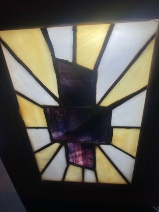 Antique Stained Glass Window with Wood Frame 3