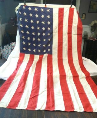 Vintage Old Us American Flag With 48 Stars Measuring 36 " X 58 " In